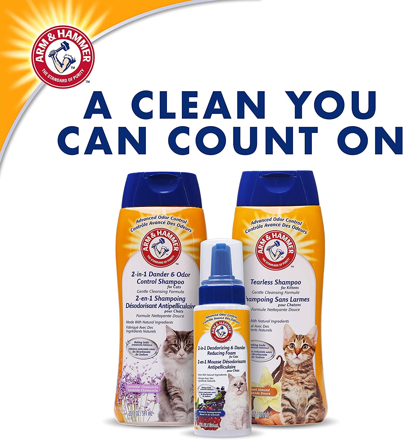 2-in-1 Cat Shampoo for Dander & Odor Control - Deodorizing Baking Soda Formula, Reduces Pet Dander, Deep Cleans Coat, Lavender Chamomile Scent, 20 Fl Oz