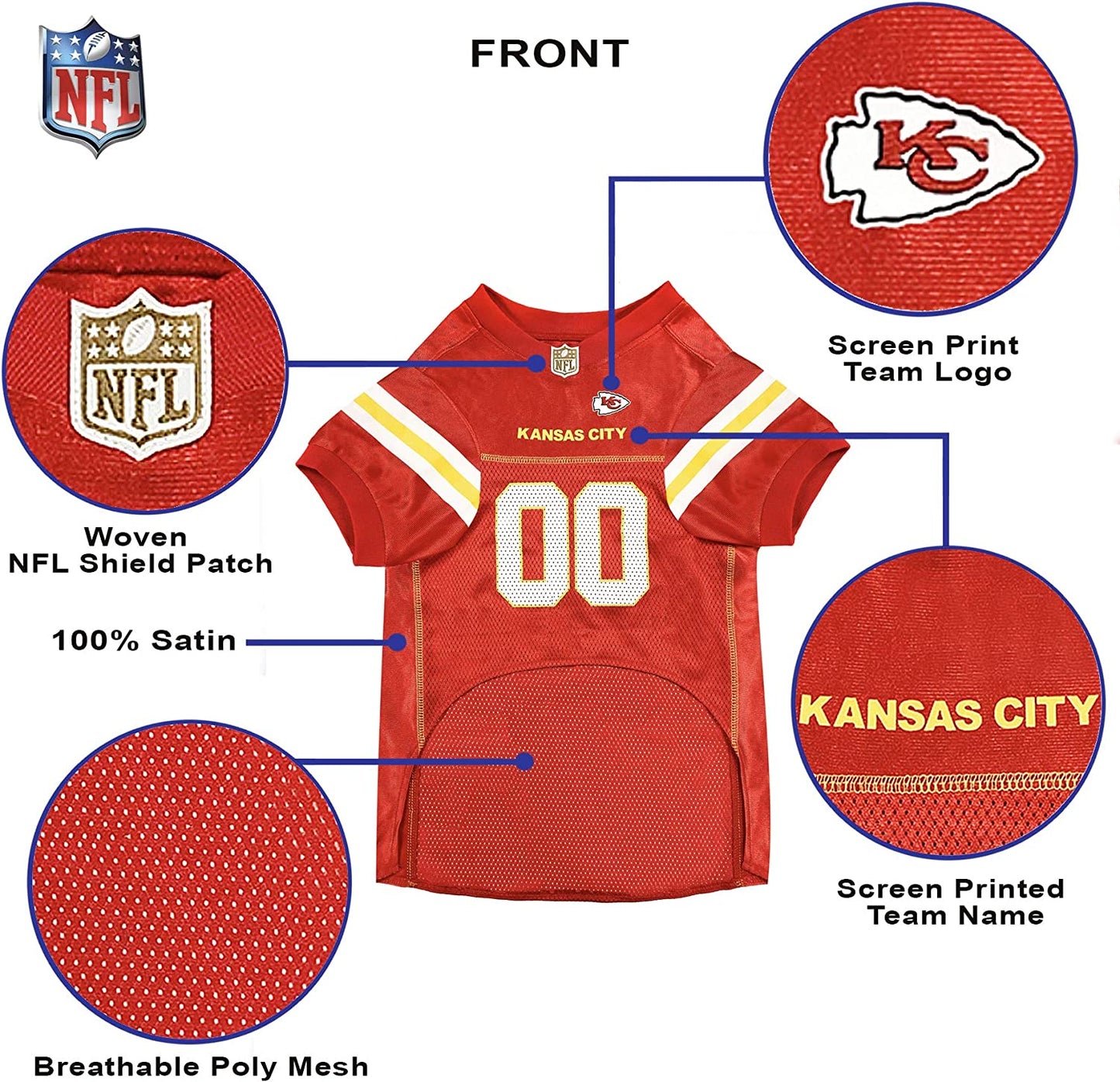 Kansas City Chiefs Dog Jersey – Official NFL Mesh Pet Jersey for Medium Dogs, Breathable Game Day Shirt