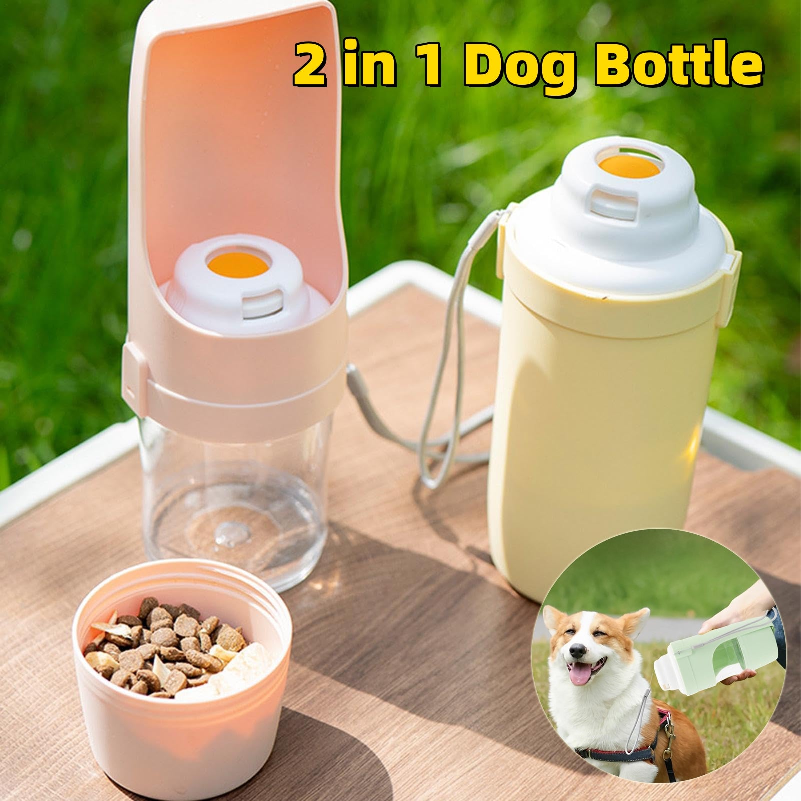 2 in 1 Portable Dog Water Bottle - Leak Proof Travel Water & Food Dispenser for Pets