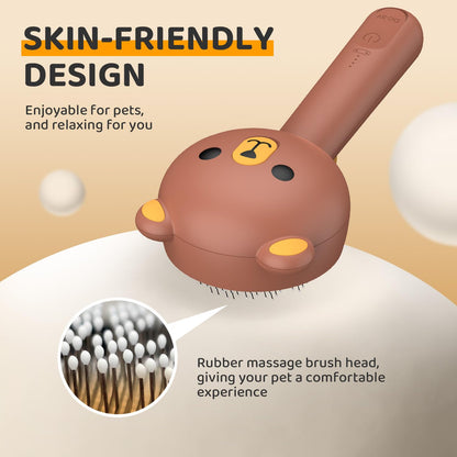 Self-Cleaning Cat Steam Brush with Pet Spray and Release Button - 3-in-1 Waterproof Grooming Tool for Long and Short Haired Cats and Dogs (Brown)