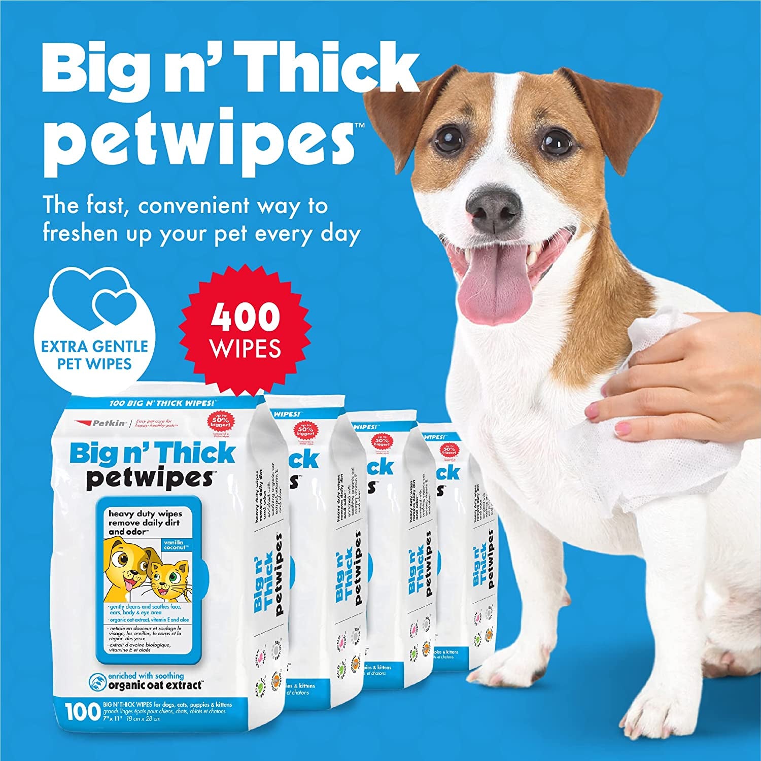 Pet Wipes for Dogs & Cats – 400 Large Grooming Wipes for Ears, Eyes, Face, Paws & Body (4-Pack x 100)