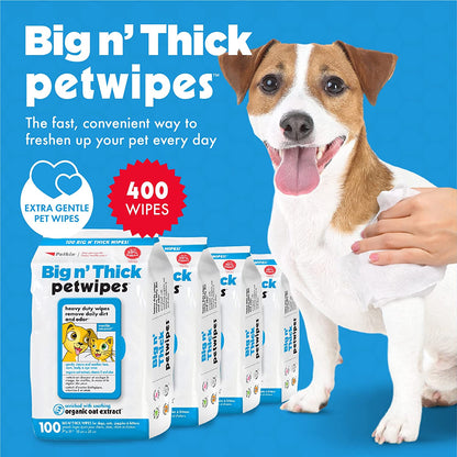 Pet Wipes for Dogs & Cats – 400 Large Grooming Wipes for Ears, Eyes, Face, Paws & Body (4-Pack x 100)