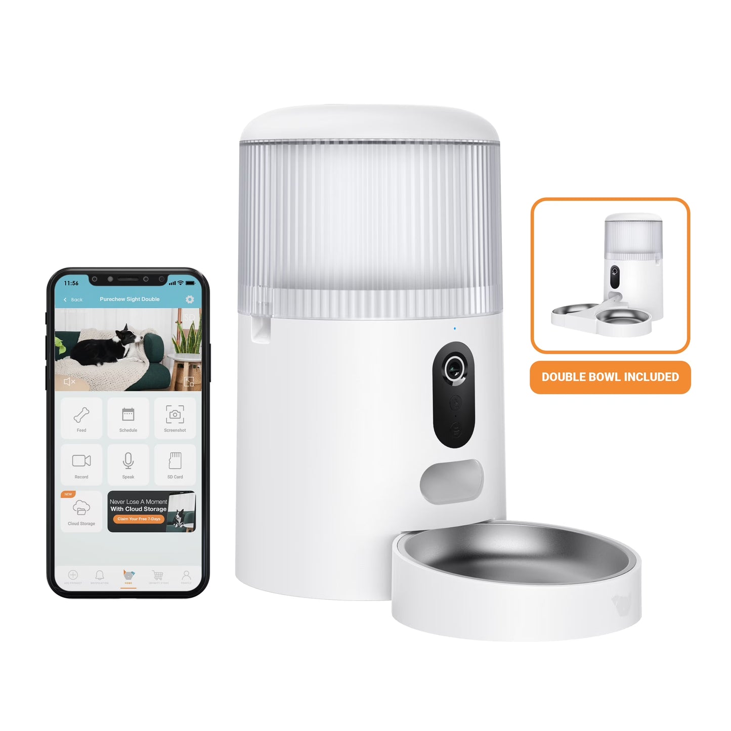 Double Automatic Pet Feeder- with 1296P HD Camera, App-Controlled Smart WiFi Food Dispenser, 4L Capacity, Dual Stainless Steel Bowls, Portion Control for Cats & Dogs
