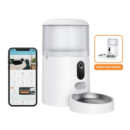 Double Automatic Pet Feeder- with 1296P HD Camera, App-Controlled Smart WiFi Food Dispenser, 4L Capacity, Dual Stainless Steel Bowls, Portion Control for Cats & Dogs