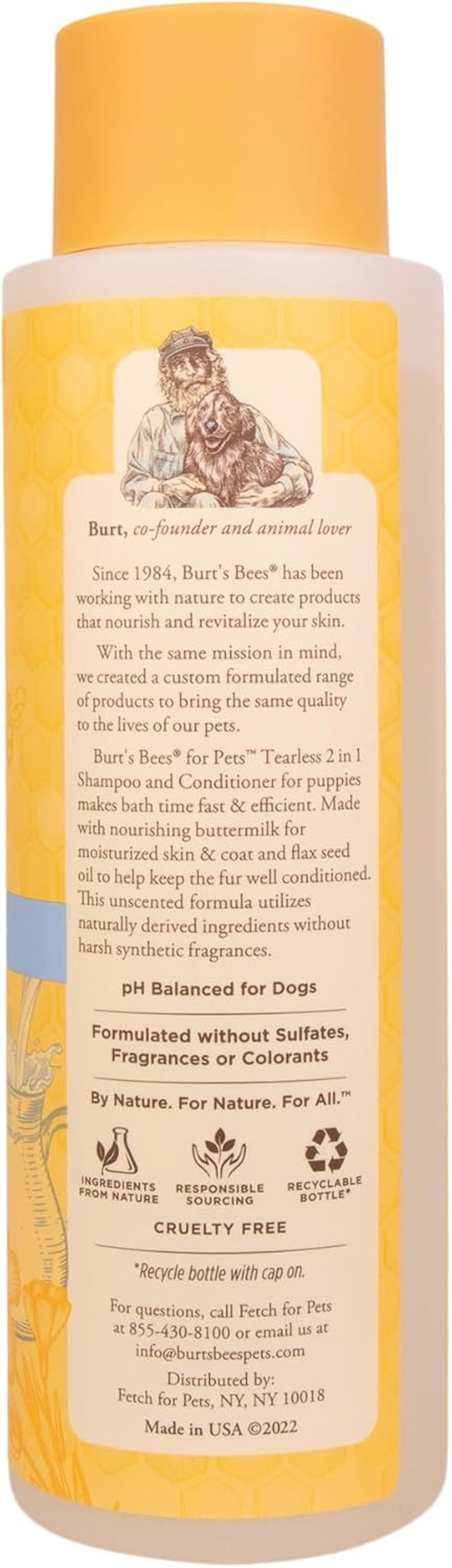 Burt's Bees for Pets Tear-Free Puppy Shampoo & Conditioner, 2-in-1 Dog Shampoo with Buttermilk, Gentle Formula for Sensitive Skin, 16 fl oz