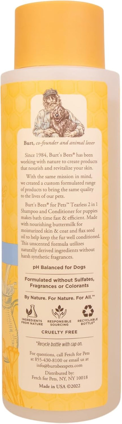 Burt's Bees for Pets Tear-Free Puppy Shampoo & Conditioner, 2-in-1 Dog Shampoo with Buttermilk, Gentle Formula for Sensitive Skin, 16 fl oz