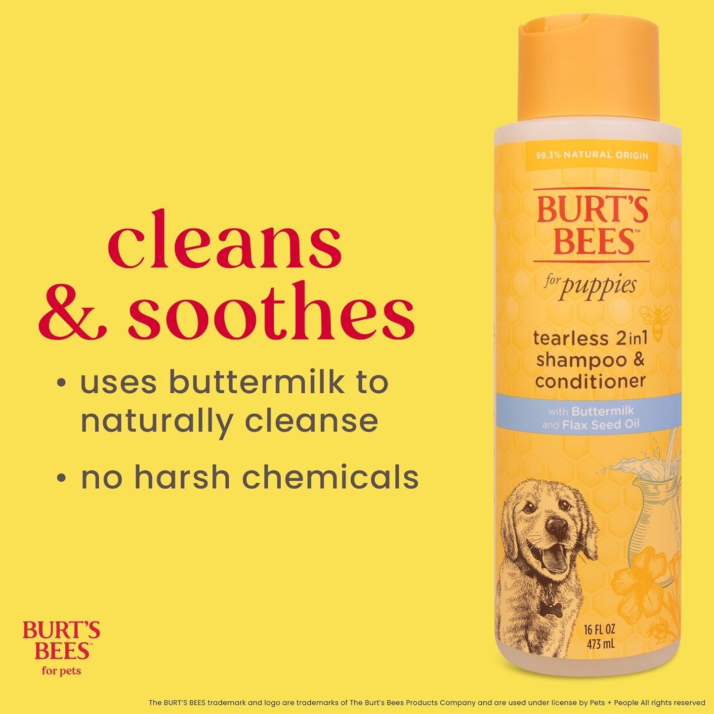 Burt's Bees for Pets Tear-Free Puppy Shampoo & Conditioner, 2-in-1 Dog Shampoo with Buttermilk, Gentle Formula for Sensitive Skin, 16 fl oz
