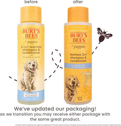 Burt's Bees for Pets Tear-Free Puppy Shampoo & Conditioner, 2-in-1 Dog Shampoo with Buttermilk, Gentle Formula for Sensitive Skin, 16 fl oz