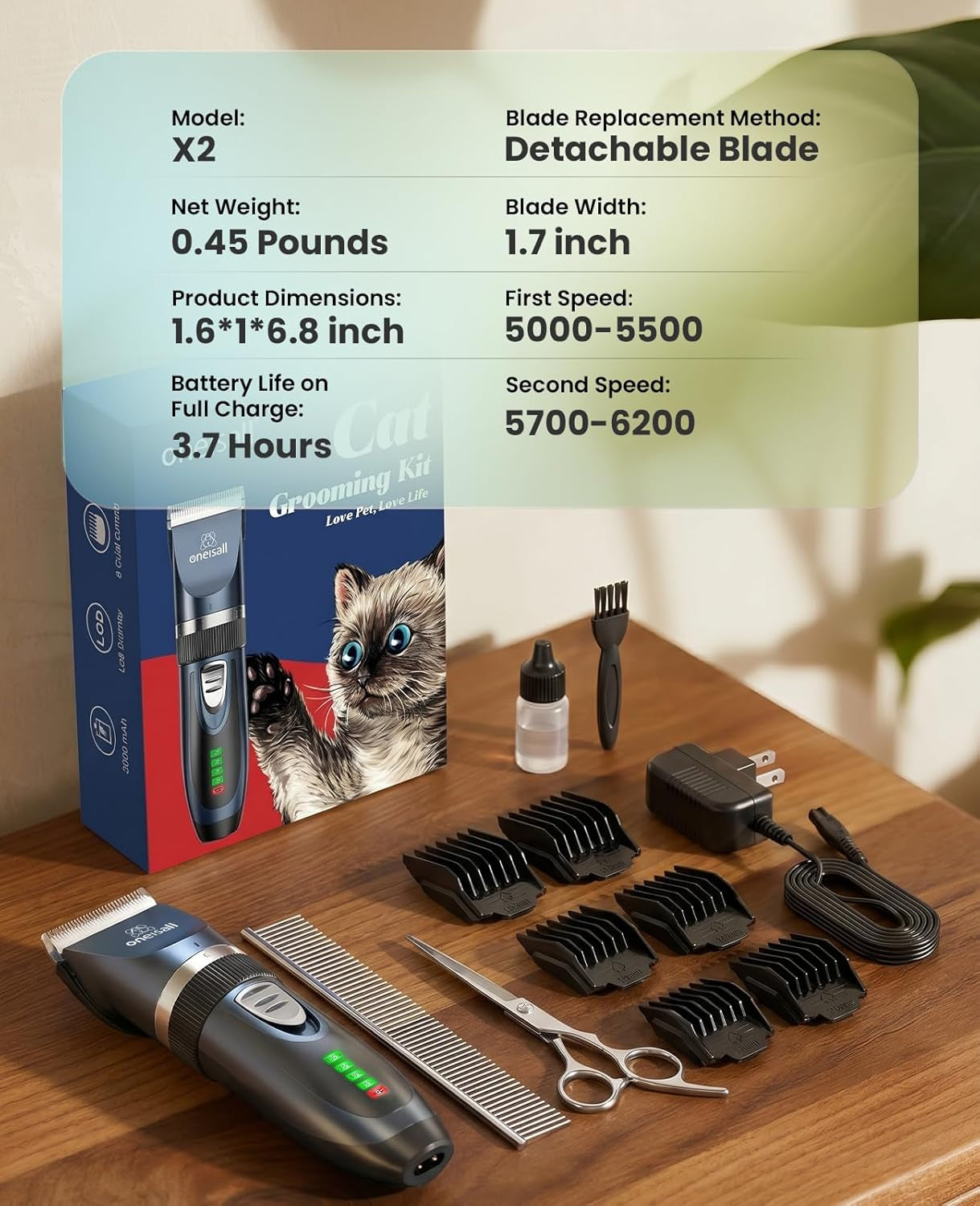 Professional Quiet Cat Clippers for Matted & Long Hair – Cordless 2-Speed Pet Grooming Kit for Cats, Small Dogs & Small Animals
