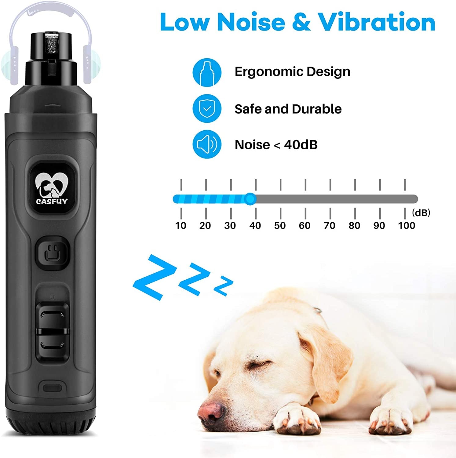 Professional Dog Nail Grinder with LED Lights – Quiet 2-Speed Electric Pet Nail Trimmer for Small, Medium & Large Dogs and Cats