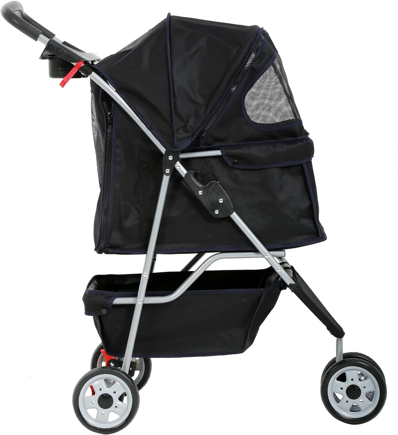 3-Wheel Pet Stroller- Lightweight Foldable Dog Stroller for Small Medium Dogs & Cats, Breathable Mesh & Weather Cover with Storage Basket, for Daily Walk Outdoor Travel