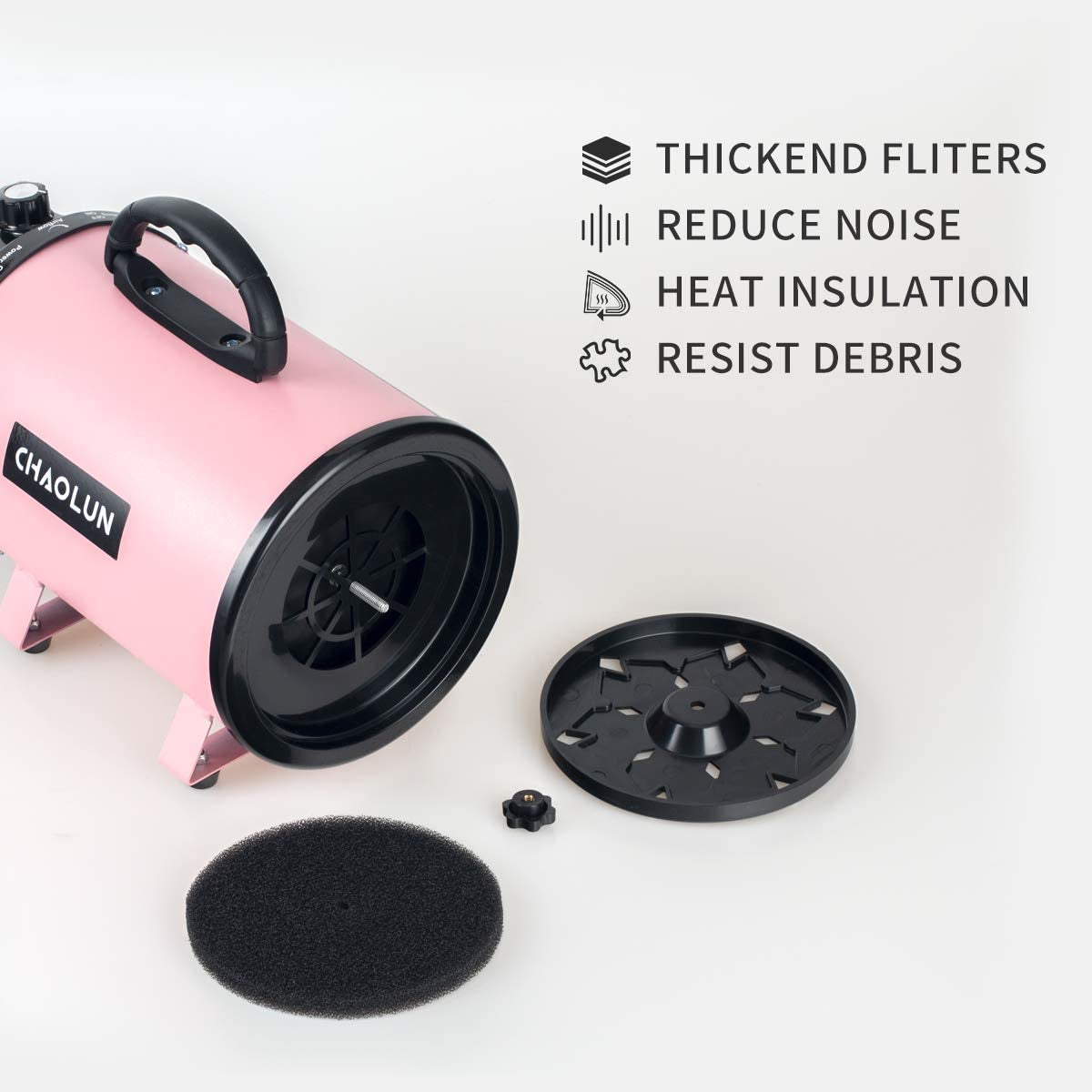 Professional Pet Grooming Dryer - High Velocity Dog Dryer with Adjustable Speed, Heat & 3 Nozzles