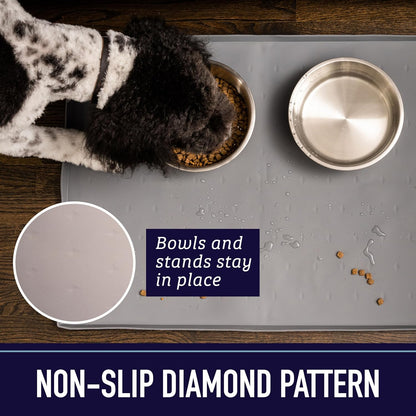 Raised-Edge Silicone Dog Food Mat – Waterproof Non-Slip Pet Feeding Mat for Food & Water Bowls, Dishwasher Safe (25" × 17")