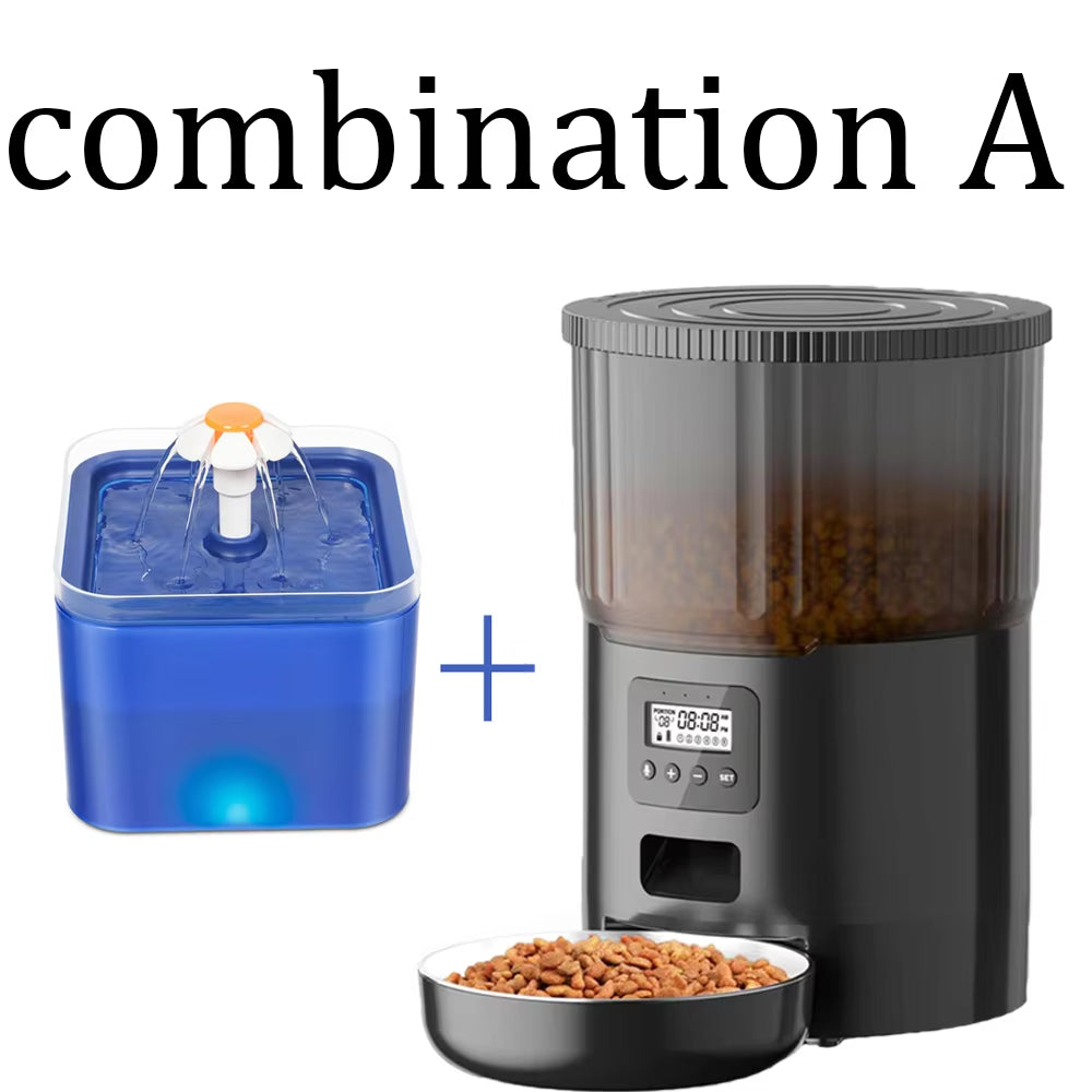 Smart Automatic Pet Feeder & Water Fountain Set – WiFi App-Controlled 4L Food Dispenser with 2L Water Fountain for Cats & Dogs
