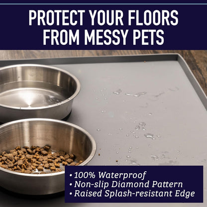 Raised-Edge Silicone Dog Food Mat – Waterproof Non-Slip Pet Feeding Mat for Food & Water Bowls, Dishwasher Safe (25" × 17")