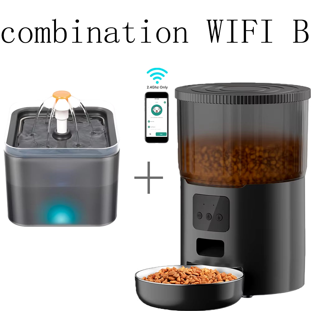 Smart Automatic Pet Feeder & Water Fountain Set – WiFi App-Controlled 4L Food Dispenser with 2L Water Fountain for Cats & Dogs