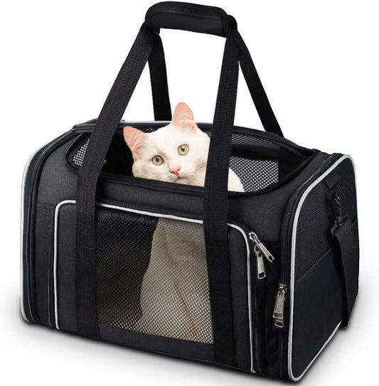 Airline Approved Pet Carrier for Cats & Small Dogs - Soft Sided Collapsible Travel Bag with Mesh Ventilation, Up to 15 lbs