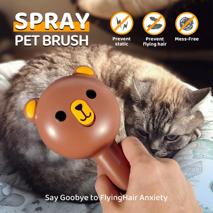 Self-Cleaning Cat Steam Brush with Pet Spray and Release Button - 3-in-1 Waterproof Grooming Tool for Long and Short Haired Cats and Dogs (Brown)