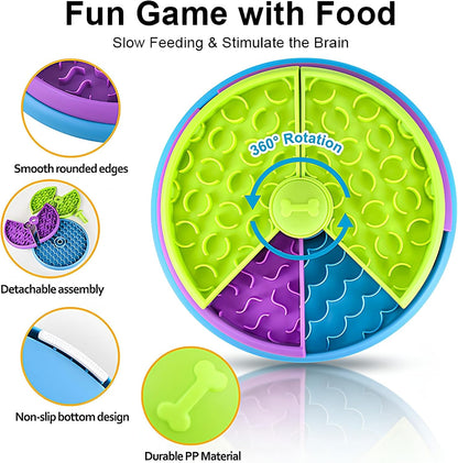 Interactive Slow Feeder Dog Bowl – 3-Level Puzzle Feeder & Spinning Lick Bowl for Large, Medium & Small Dogs | BPA-Free Enrichment Bowl for Peanut Butter, Wet Food & Liquid Treats