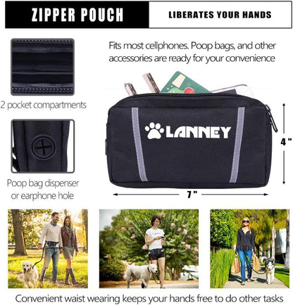 Hands Free Dog Leash- with Waist Belt & Zipper Pouch, Retractable Bungee Leash for Medium & Large Dogs, Dual Handle Running Leash for Walking, Jogging, Hiking & Training
