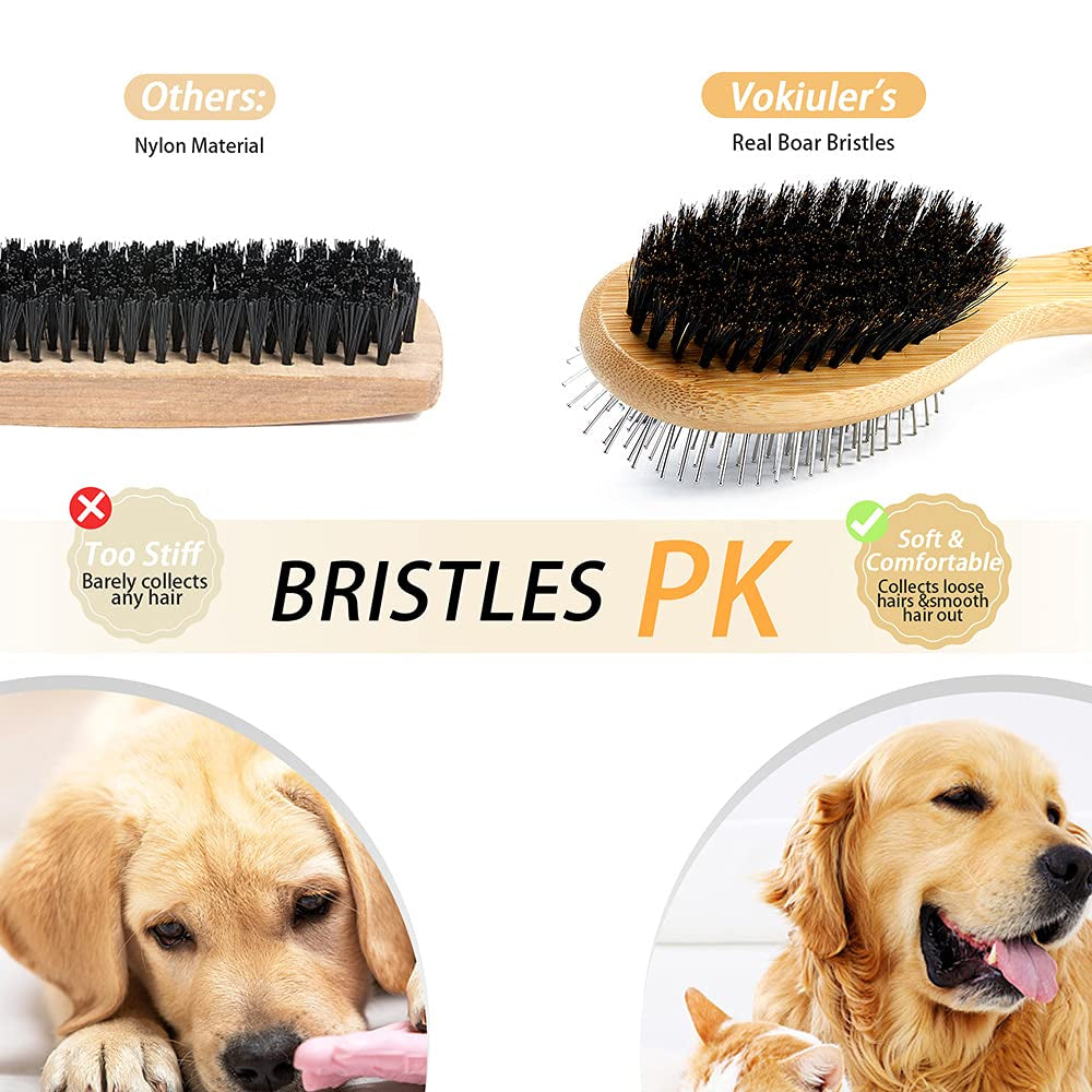 Double-Sided Dog & Cat Grooming Brush Set – Boar Bristle & Pin Pet Brush with Bamboo Handle for Shedding, Detangling & Coat Care (2-Pack)
