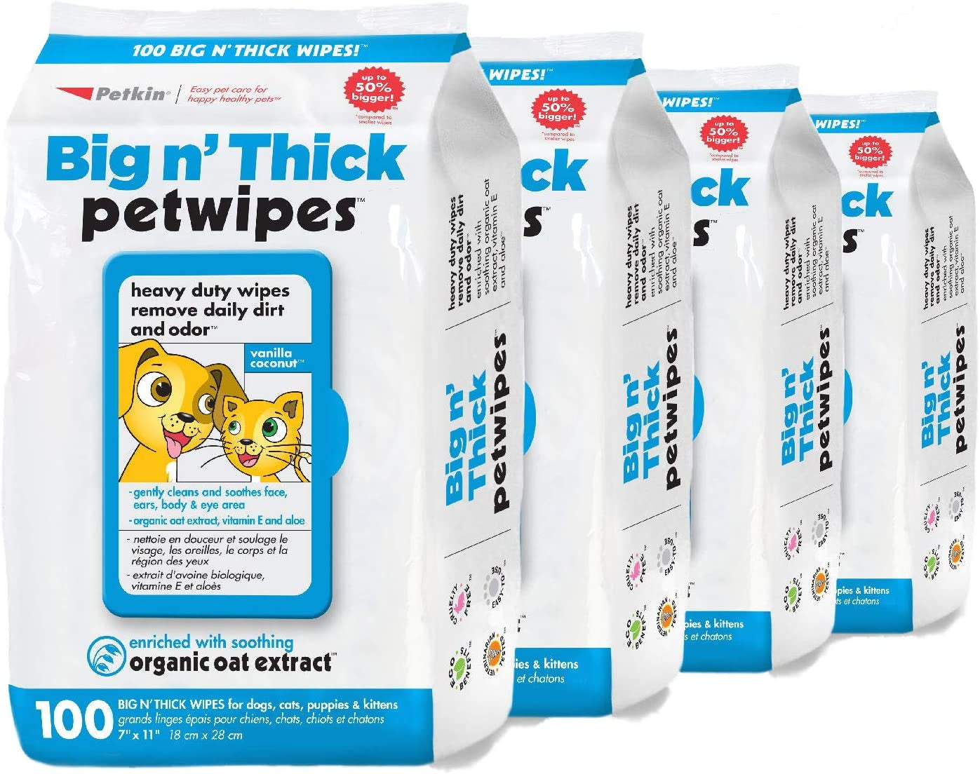 Pet Wipes for Dogs & Cats – 400 Large Grooming Wipes for Ears, Eyes, Face, Paws & Body (4-Pack x 100)