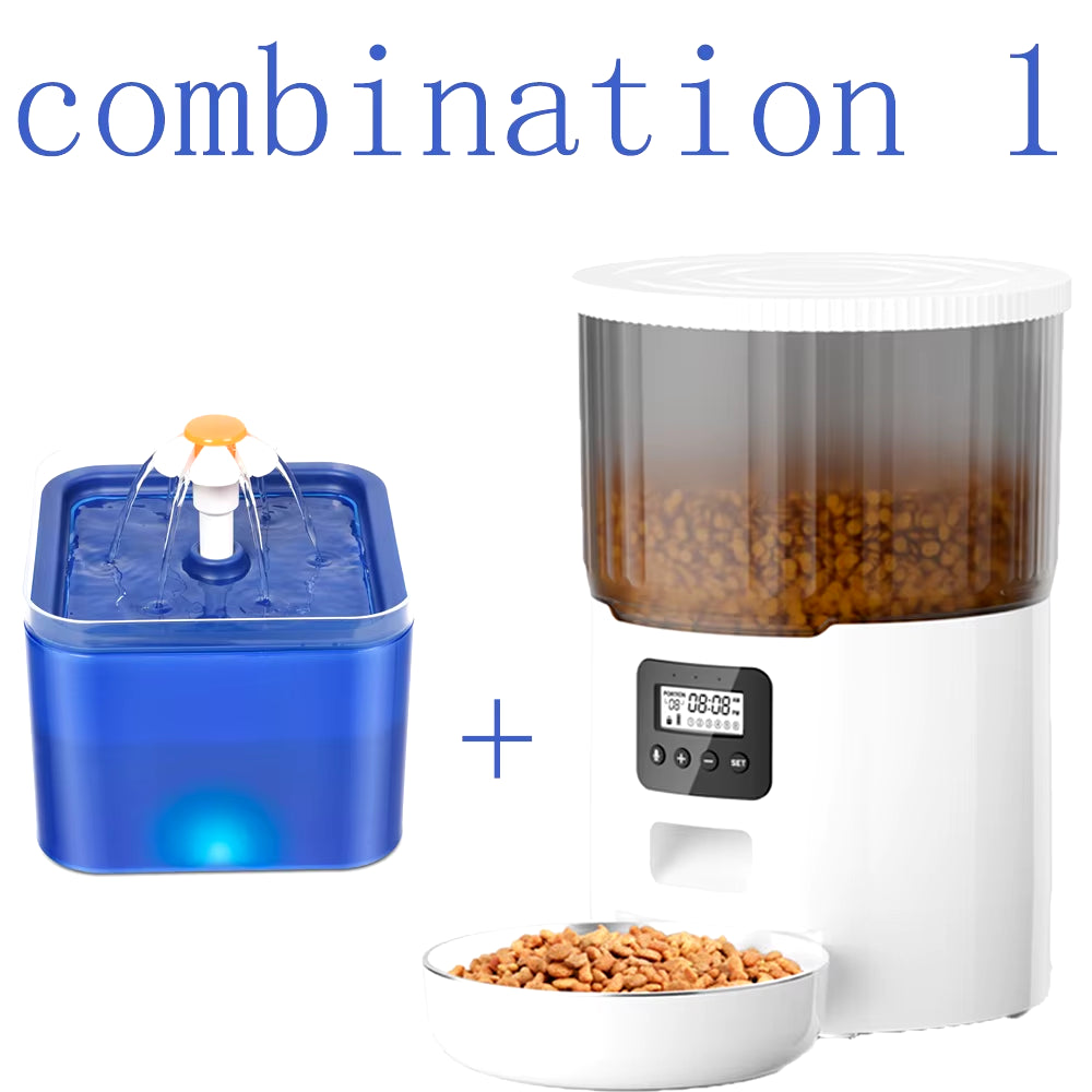 Smart Automatic Pet Feeder & Water Fountain Set – WiFi App-Controlled 4L Food Dispenser with 2L Water Fountain for Cats & Dogs