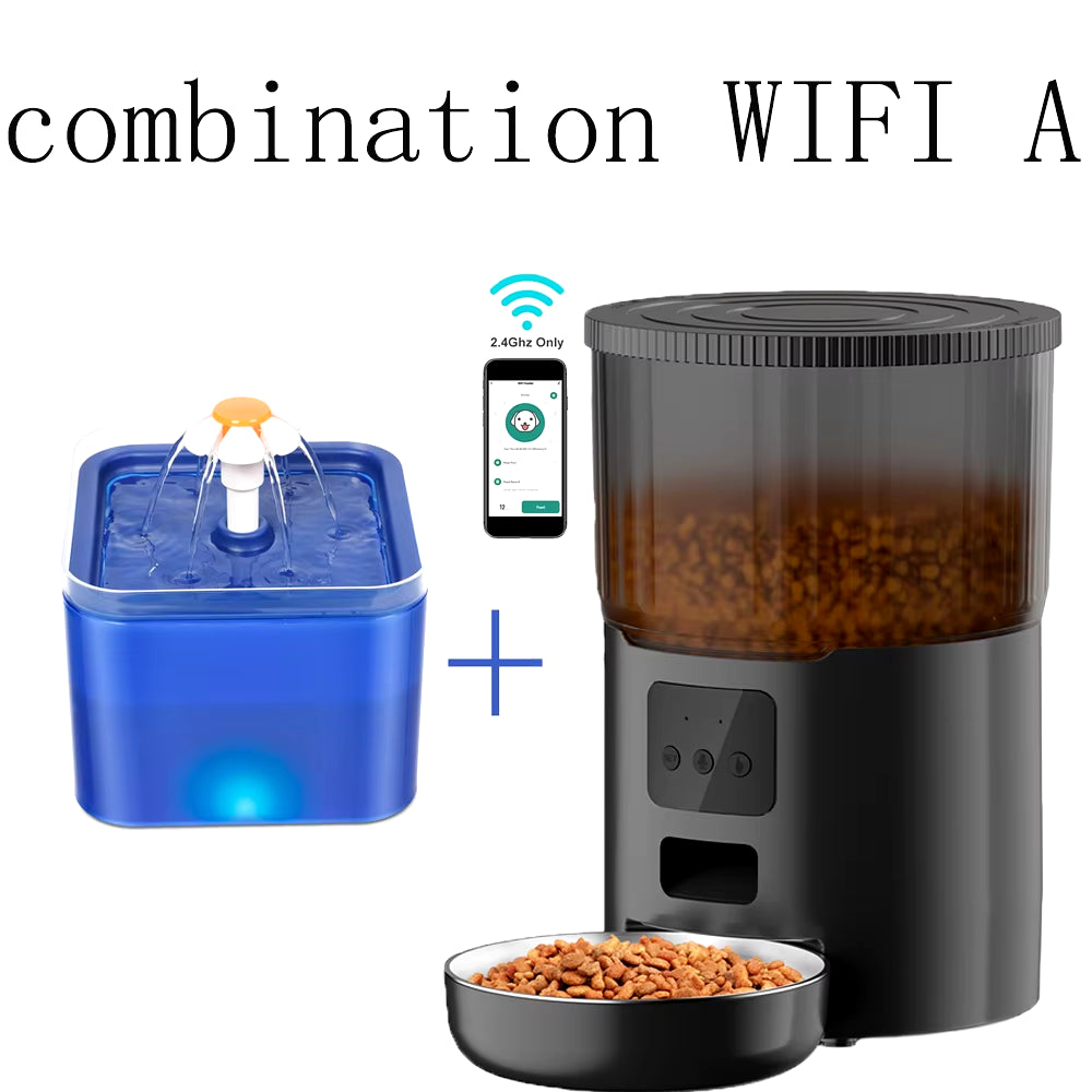 Smart Automatic Pet Feeder & Water Fountain Set – WiFi App-Controlled 4L Food Dispenser with 2L Water Fountain for Cats & Dogs