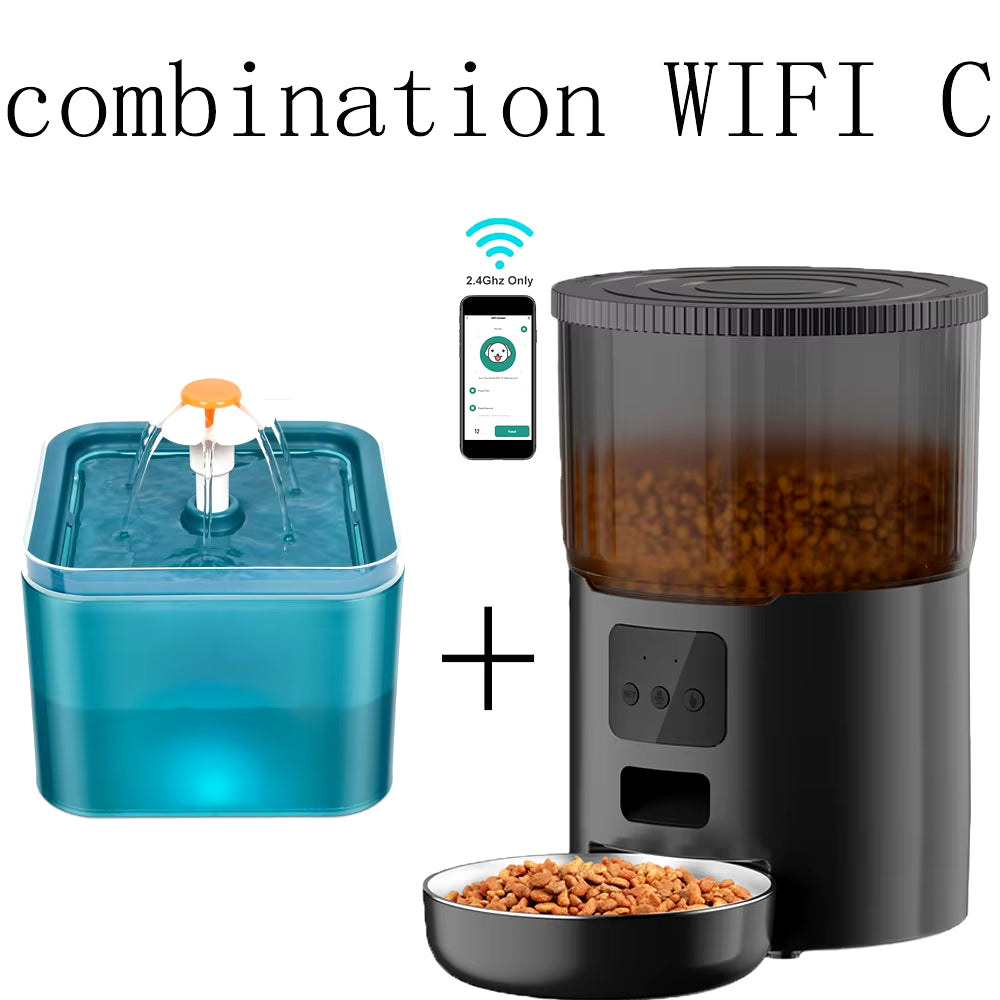 Smart Automatic Pet Feeder & Water Fountain Set – WiFi App-Controlled 4L Food Dispenser with 2L Water Fountain for Cats & Dogs