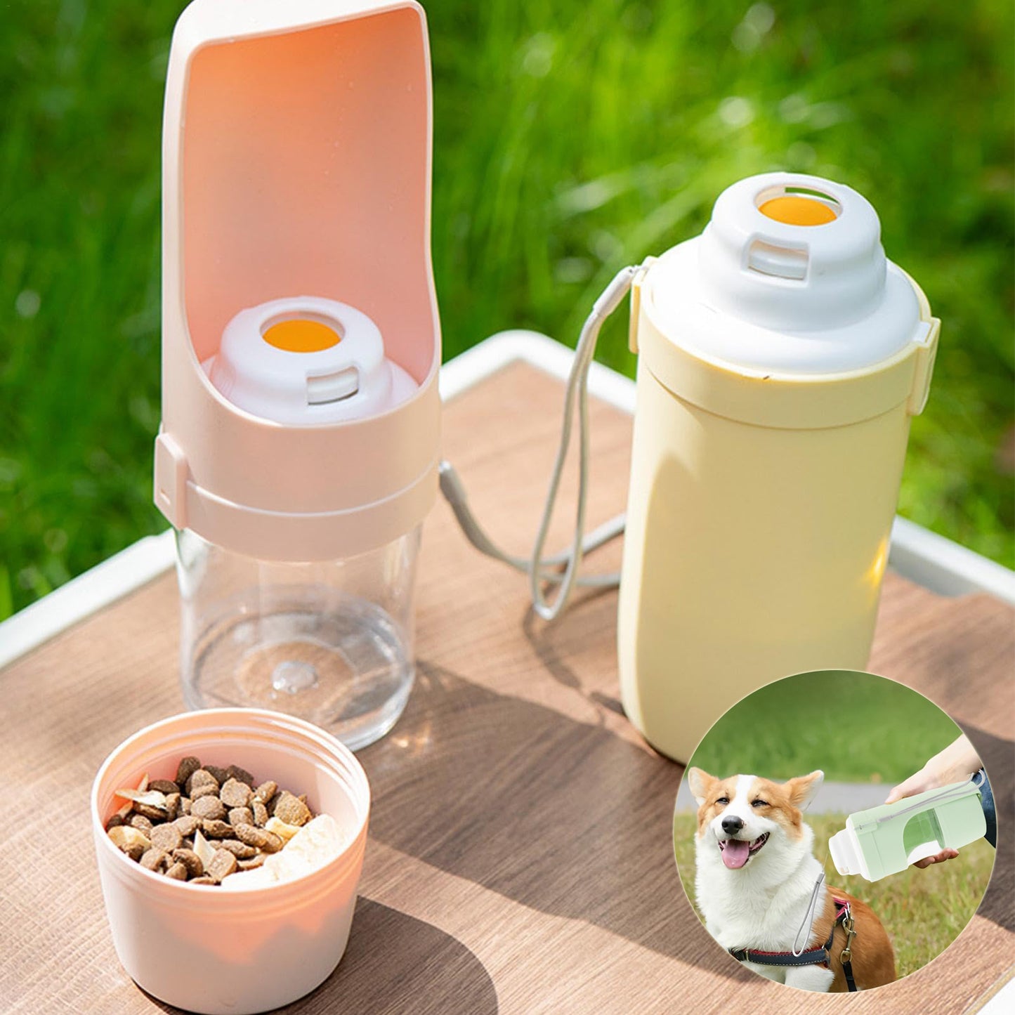 2 in 1 Portable Dog Water Bottle - Leak Proof Travel Water & Food Dispenser for Pets