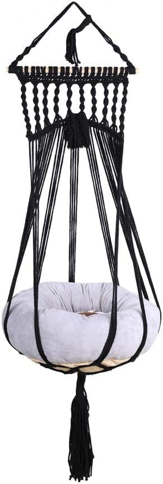 Boho Macrame Cat Hammock Bed - Handmade Hanging Indoor Cat Lounger for Small Pets