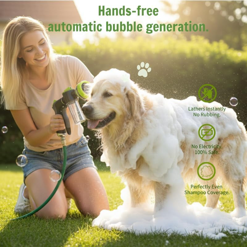 Dog Shower Attachment with Soap Dispenser for Pet Wash, 10-Function Garden Hose Sprayer Nozzle for Pet Bath, Make Washing Easy, ONE-HANDED EASY OPERATION