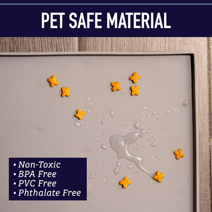 Raised-Edge Silicone Dog Food Mat – Waterproof Non-Slip Pet Feeding Mat for Food & Water Bowls, Dishwasher Safe (25" × 17")