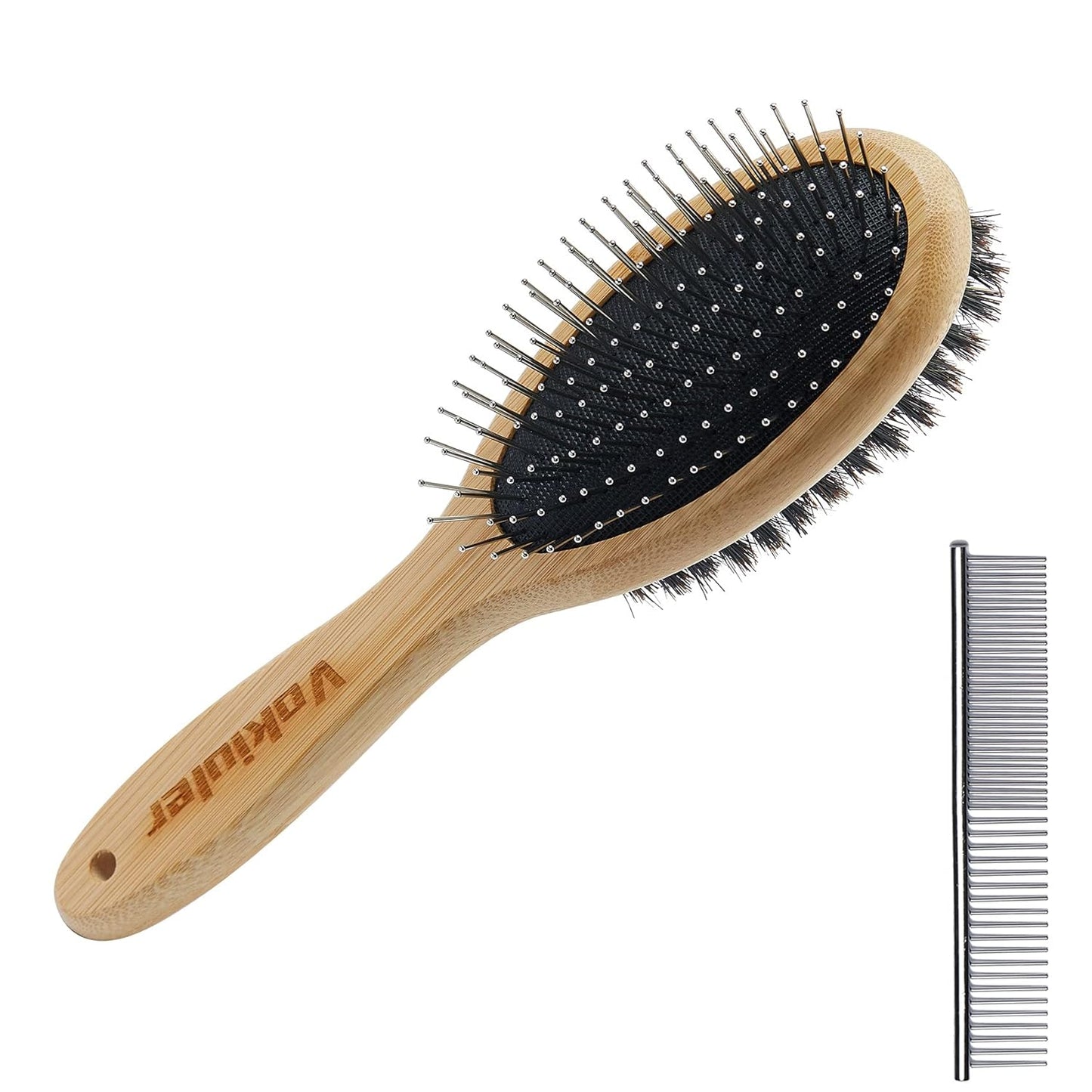 Double-Sided Dog & Cat Grooming Brush Set – Boar Bristle & Pin Pet Brush with Bamboo Handle for Shedding, Detangling & Coat Care (2-Pack)