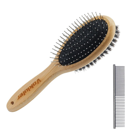 Double-Sided Dog & Cat Grooming Brush Set – Boar Bristle & Pin Pet Brush with Bamboo Handle for Shedding, Detangling & Coat Care (2-Pack)