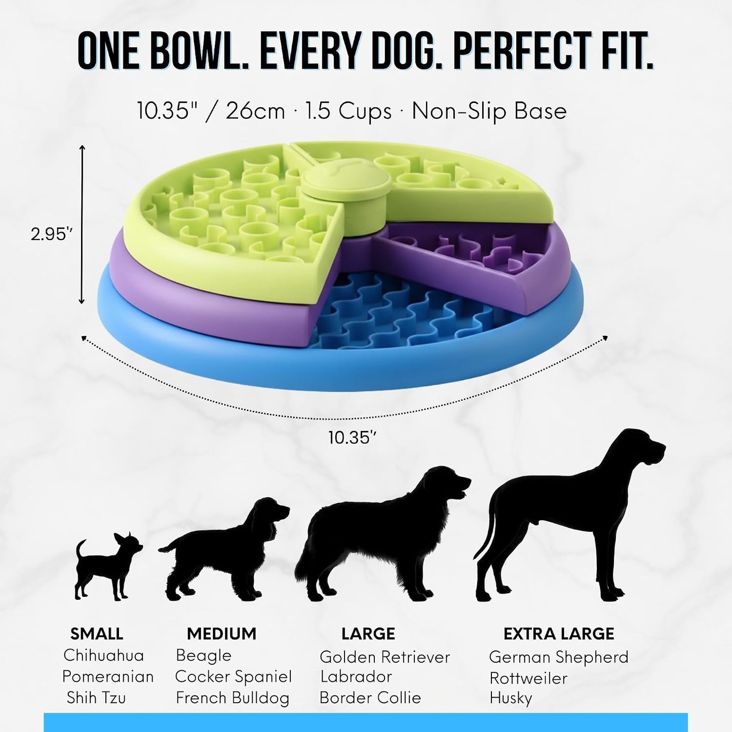 Interactive Slow Feeder Dog Bowl – 3-Level Puzzle Feeder & Spinning Lick Bowl for Large, Medium & Small Dogs | BPA-Free Enrichment Bowl for Peanut Butter, Wet Food & Liquid Treats