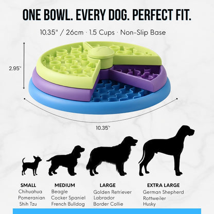 Interactive Slow Feeder Dog Bowl – 3-Level Puzzle Feeder & Spinning Lick Bowl for Large, Medium & Small Dogs | BPA-Free Enrichment Bowl for Peanut Butter, Wet Food & Liquid Treats