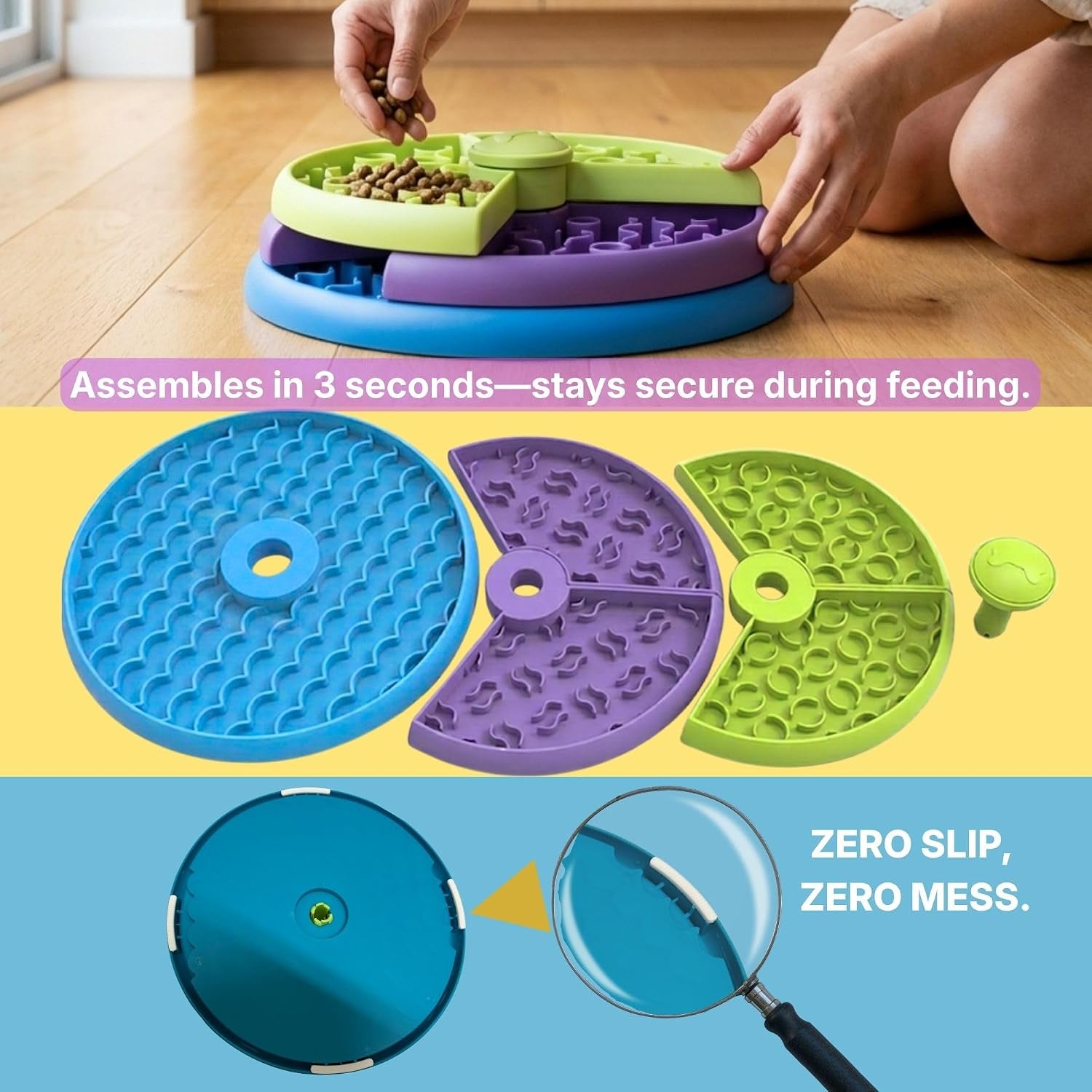 Interactive Slow Feeder Dog Bowl – 3-Level Puzzle Feeder & Spinning Lick Bowl for Large, Medium & Small Dogs | BPA-Free Enrichment Bowl for Peanut Butter, Wet Food & Liquid Treats