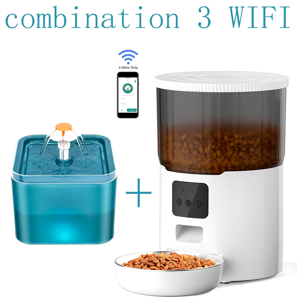 Smart Automatic Pet Feeder & Water Fountain Set – WiFi App-Controlled 4L Food Dispenser with 2L Water Fountain for Cats & Dogs