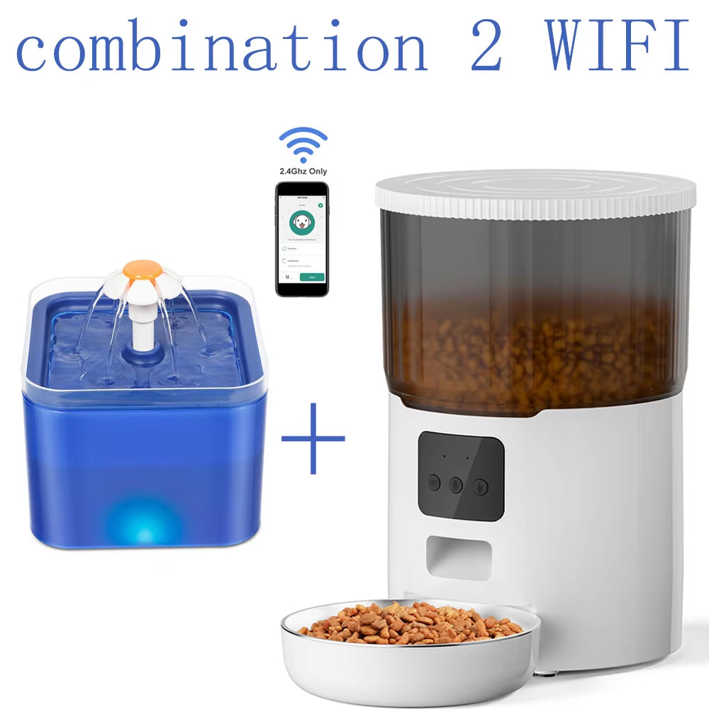 Smart Automatic Pet Feeder & Water Fountain Set – WiFi App-Controlled 4L Food Dispenser with 2L Water Fountain for Cats & Dogs