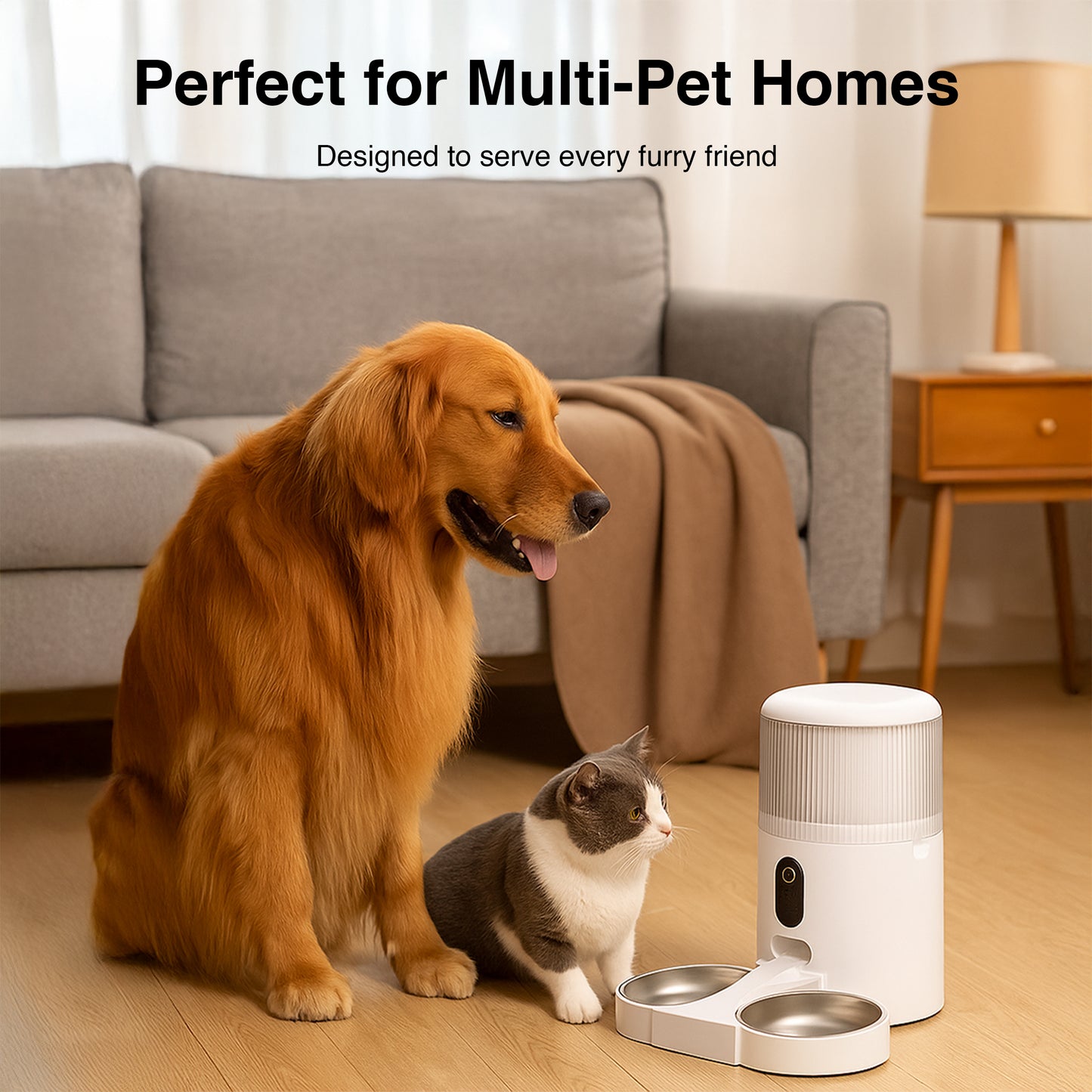 Double Automatic Pet Feeder- with 1296P HD Camera, App-Controlled Smart WiFi Food Dispenser, 4L Capacity, Dual Stainless Steel Bowls, Portion Control for Cats & Dogs