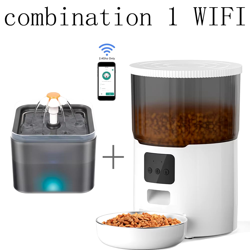 Smart Automatic Pet Feeder & Water Fountain Set – WiFi App-Controlled 4L Food Dispenser with 2L Water Fountain for Cats & Dogs