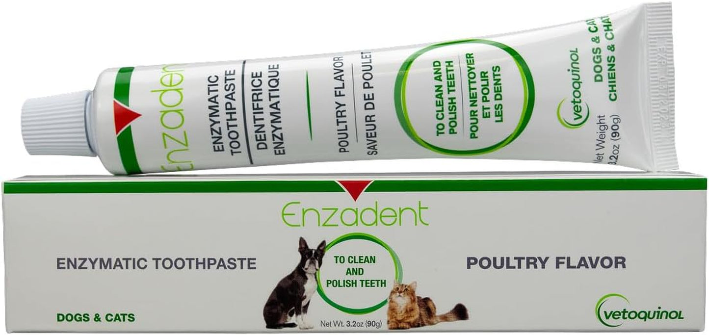Enzadent Enzymatic Toothpaste - Poultry-Flavored Paste for Cats & Dogs - Supports Healthy Teeth, Gums & Fresh Breath - Easy-To-Use Dental Care - 3.2 Oz