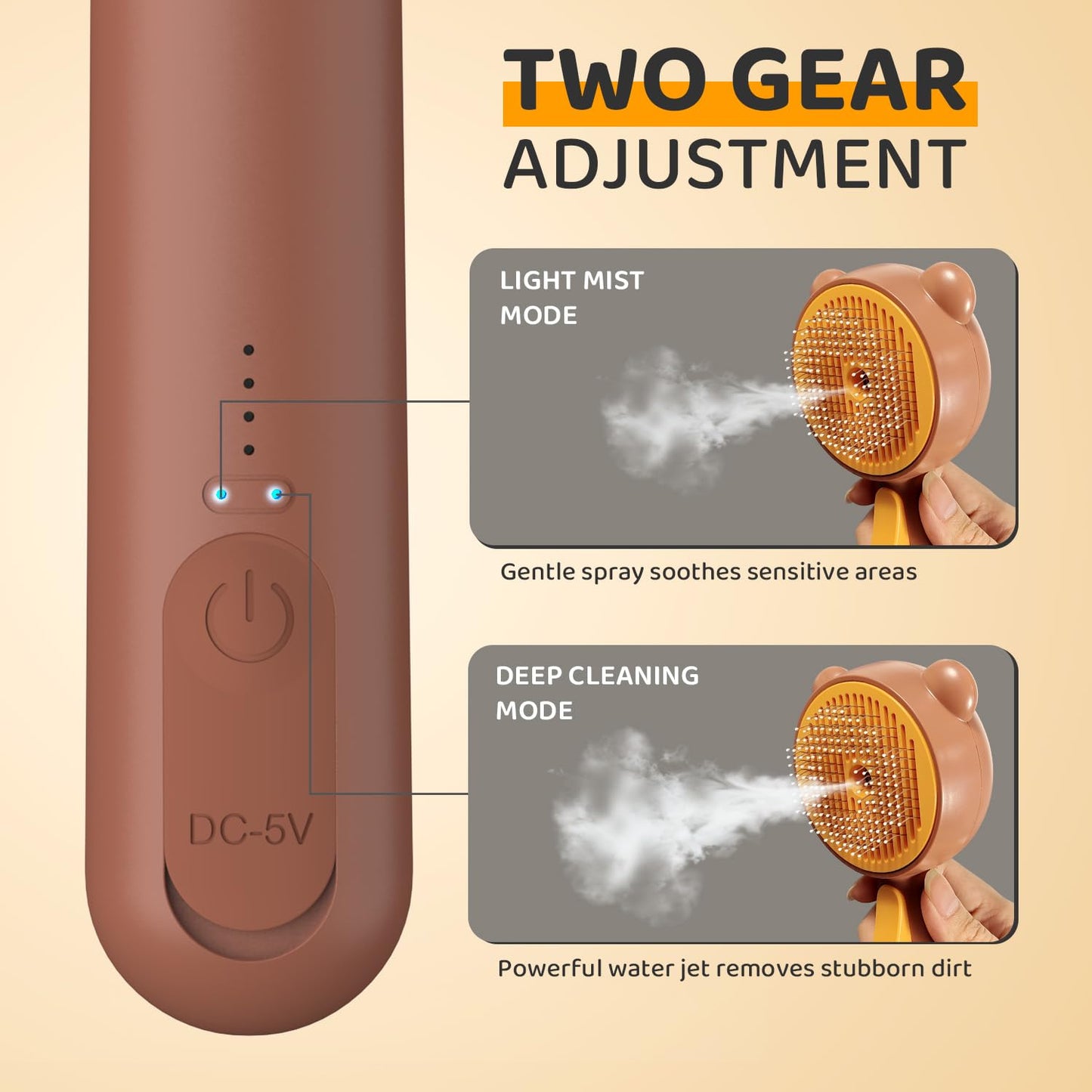 Self-Cleaning Cat Steam Brush with Pet Spray and Release Button - 3-in-1 Waterproof Grooming Tool for Long and Short Haired Cats and Dogs (Brown)