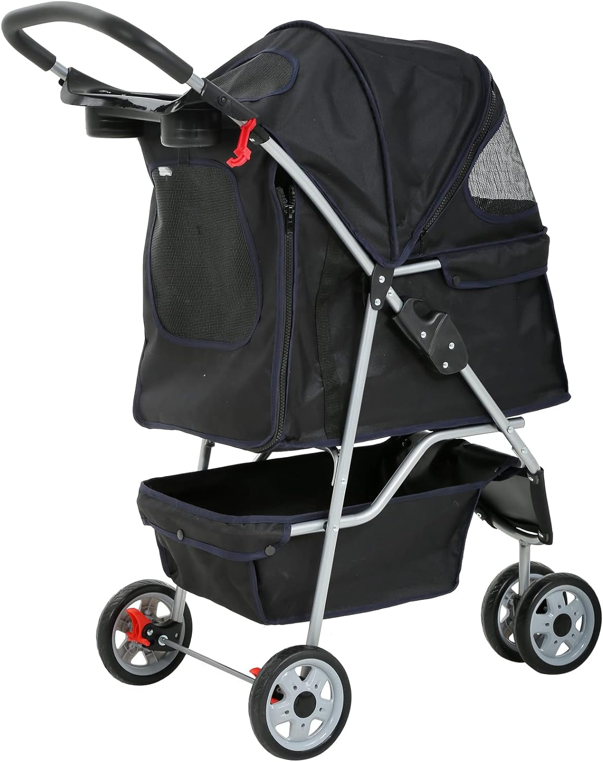 3-Wheel Pet Stroller- Lightweight Foldable Dog Stroller for Small Medium Dogs & Cats, Breathable Mesh & Weather Cover with Storage Basket, for Daily Walk Outdoor Travel