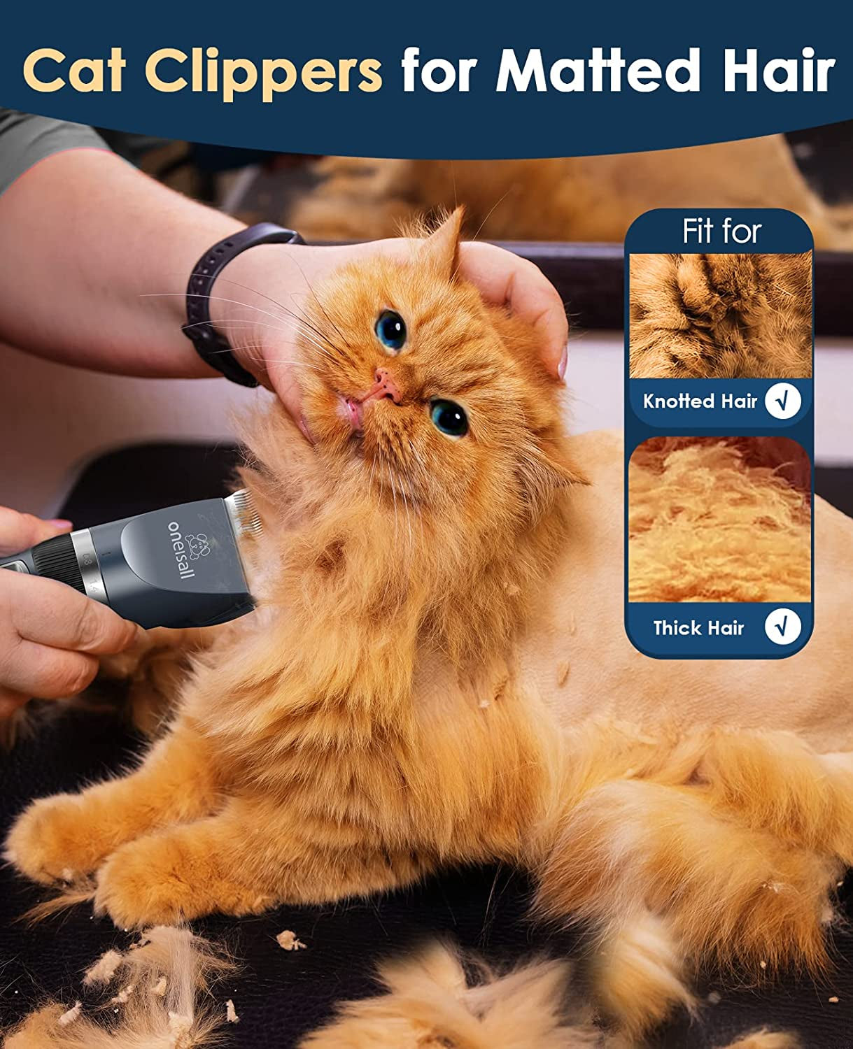 Professional Quiet Cat Clippers for Matted & Long Hair – Cordless 2-Speed Pet Grooming Kit for Cats, Small Dogs & Small Animals