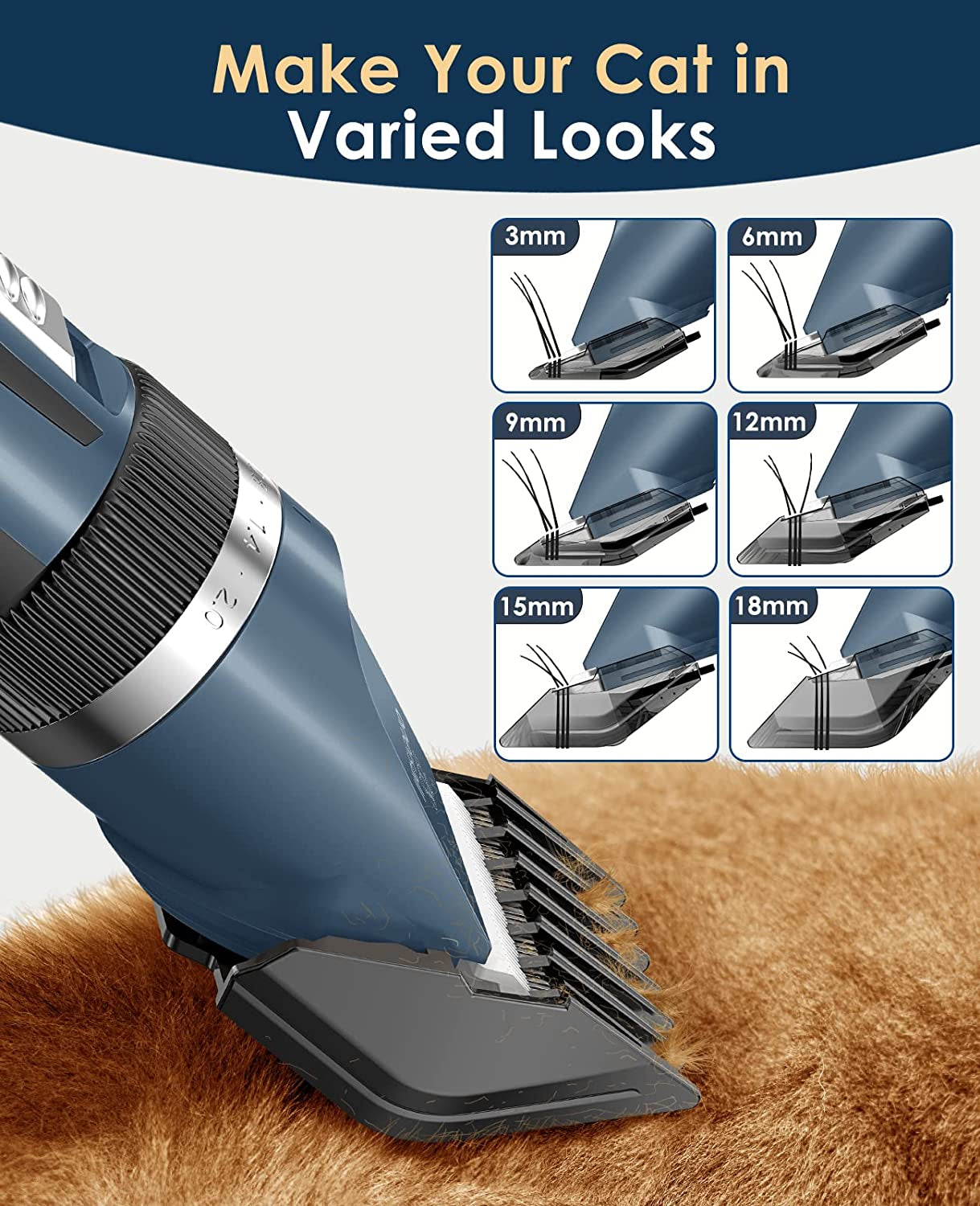 Professional Quiet Cat Clippers for Matted & Long Hair – Cordless 2-Speed Pet Grooming Kit for Cats, Small Dogs & Small Animals