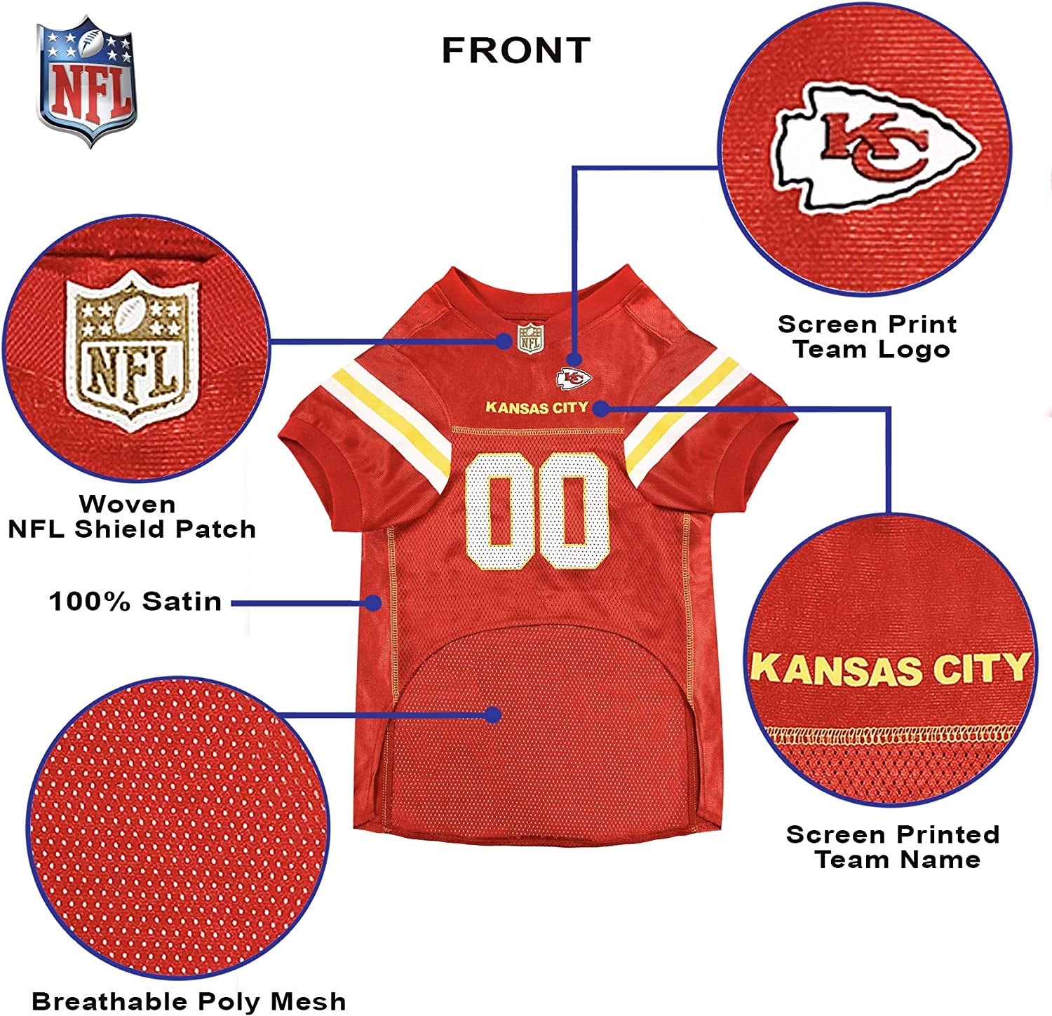 Kansas City Chiefs Dog Jersey – Official NFL Mesh Pet Jersey for Medium Dogs, Breathable Game Day Shirt