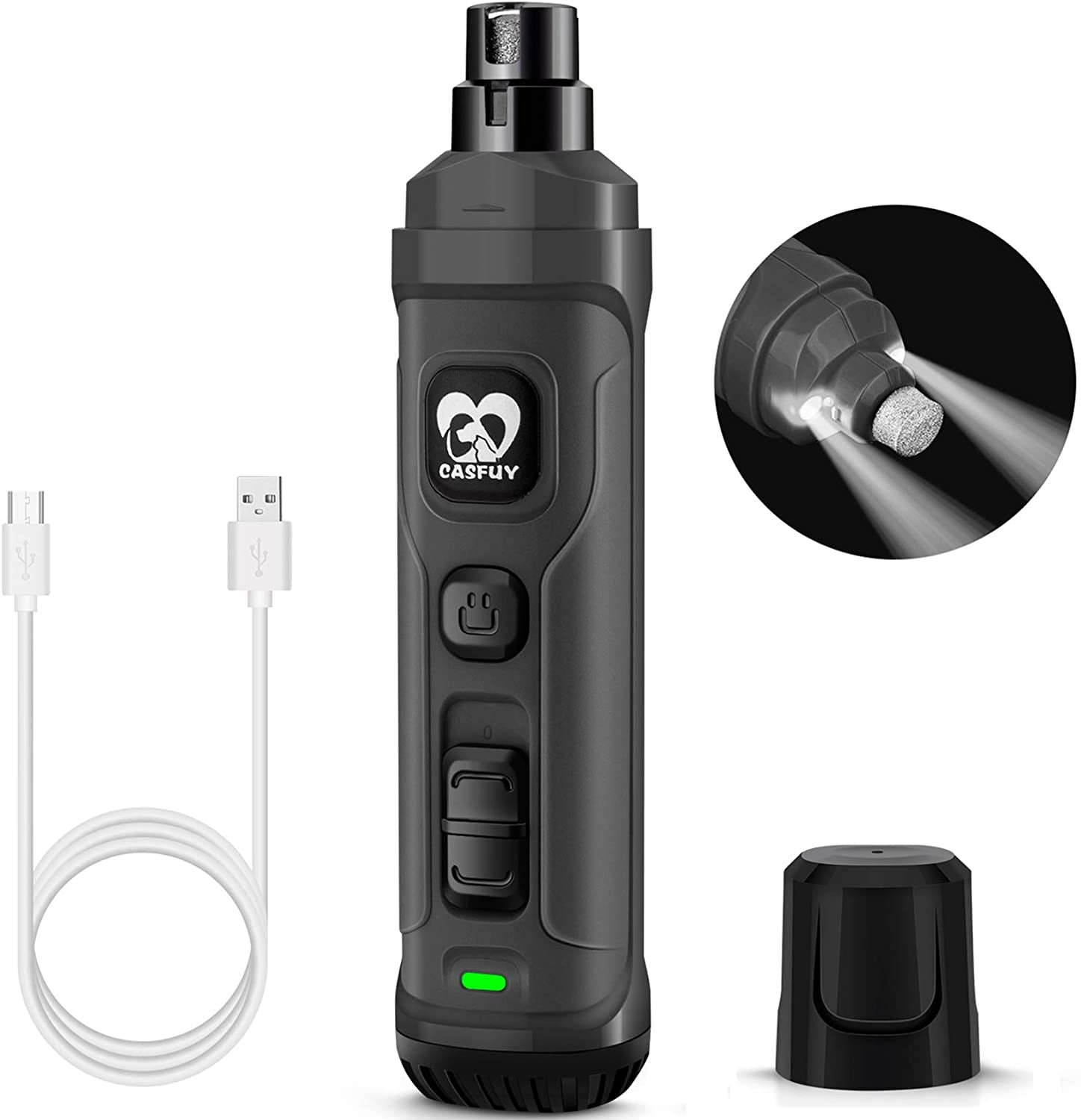 Professional Dog Nail Grinder with LED Lights – Quiet 2-Speed Electric Pet Nail Trimmer for Small, Medium & Large Dogs and Cats