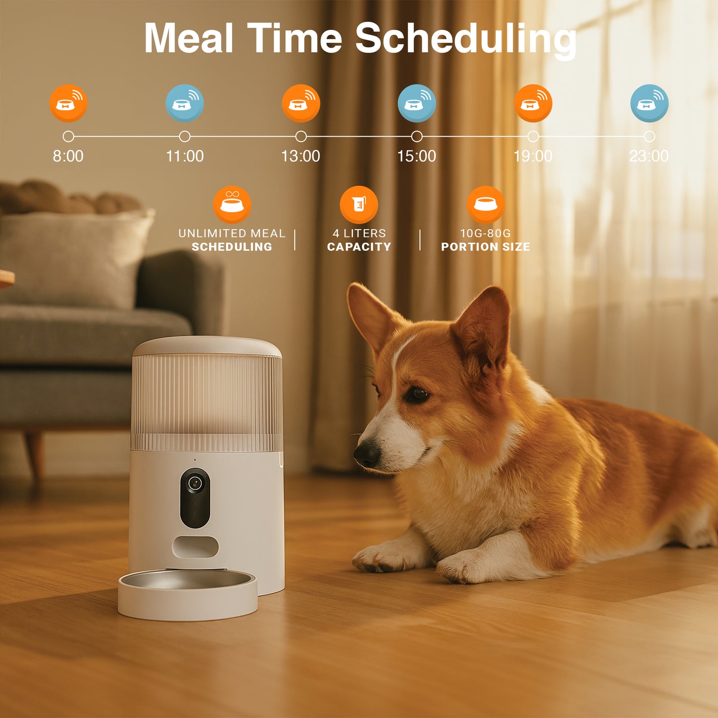 Double Automatic Pet Feeder- with 1296P HD Camera, App-Controlled Smart WiFi Food Dispenser, 4L Capacity, Dual Stainless Steel Bowls, Portion Control for Cats & Dogs